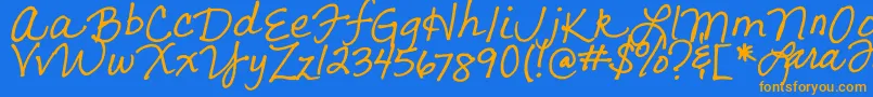 LarasLetters-fontti – oranssit fontit sinisellä taustalla