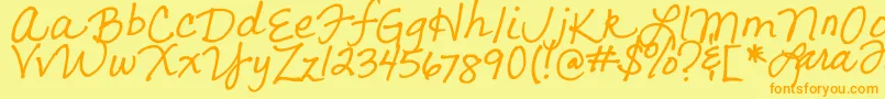 フォントLarasLetters – オレンジの文字が黄色の背景にあります。
