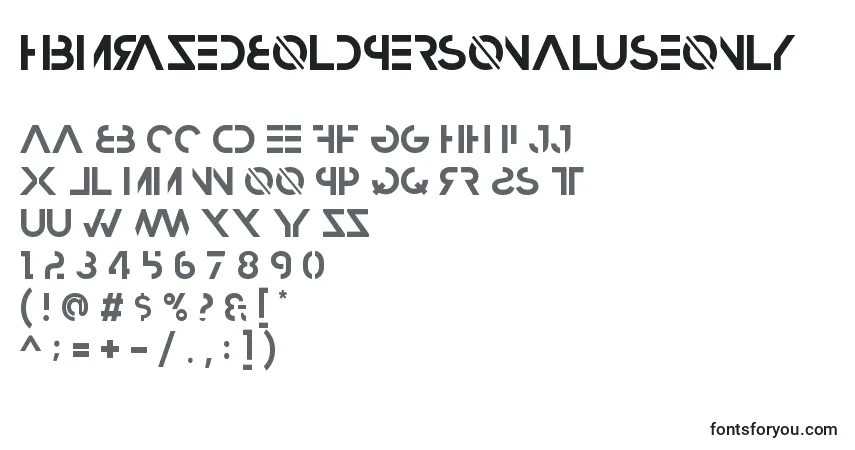 A fonte HbmRazedBoldPersonalUseOnly – alfabeto, números, caracteres especiais