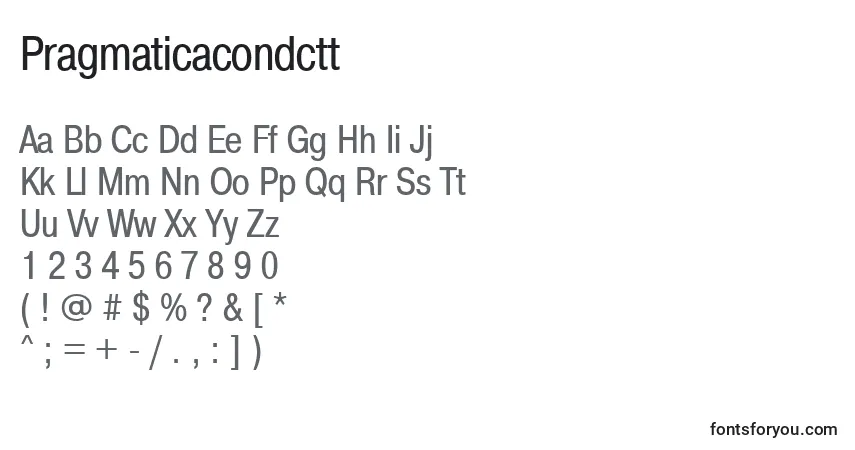 Schriftart Pragmaticacondctt – Alphabet, Zahlen, spezielle Symbole
