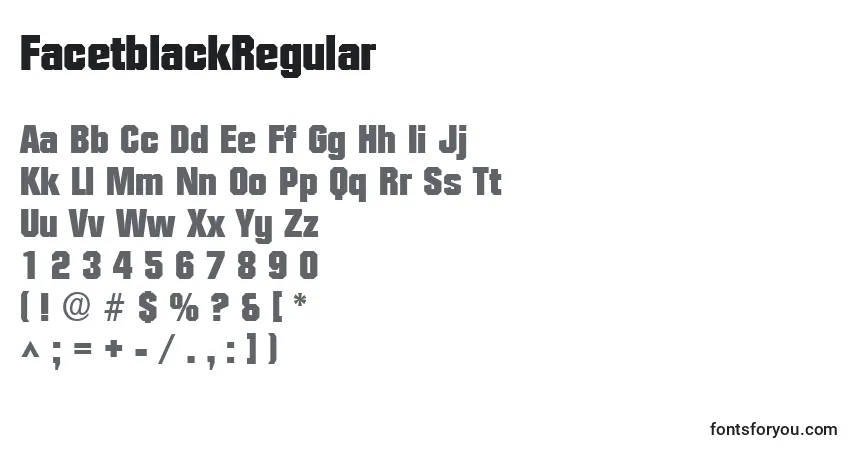 Czcionka FacetblackRegular – alfabet, cyfry, specjalne znaki