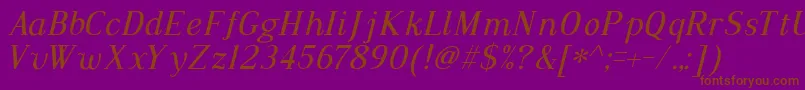 DustismoRomanItalic-Schriftart – Braune Schriften auf violettem Hintergrund