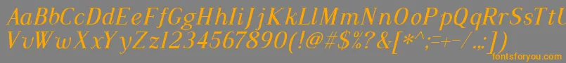 フォントDustismoRomanItalic – オレンジの文字は灰色の背景にあります。