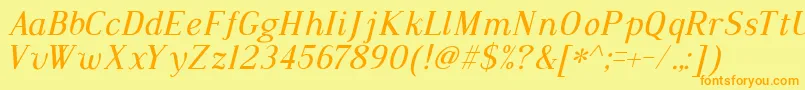 DustismoRomanItalic-fontti – oranssit fontit keltaisella taustalla