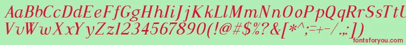 DustismoRomanItalic-Schriftart – Rote Schriften auf grünem Hintergrund