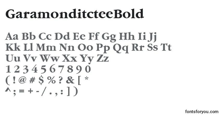 Czcionka GaramonditcteeBold – alfabet, cyfry, specjalne znaki
