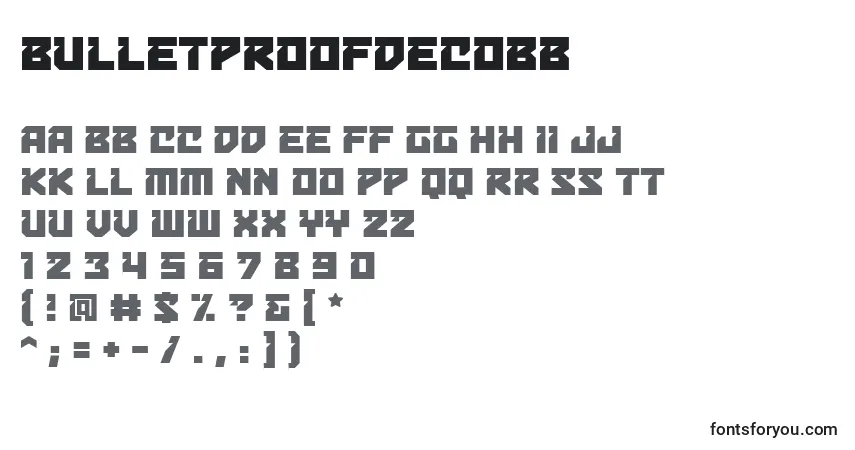 Czcionka Bulletproofdecobb – alfabet, cyfry, specjalne znaki
