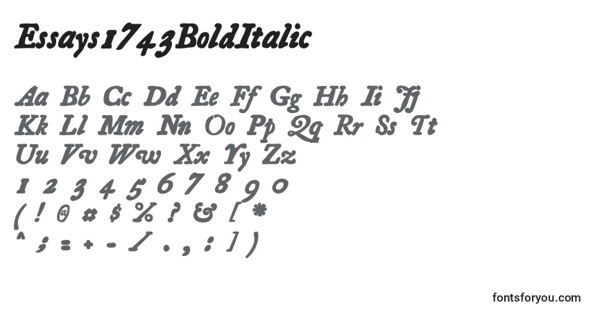 Шрифт Essays1743BoldItalic – алфавит, цифры, специальные символы