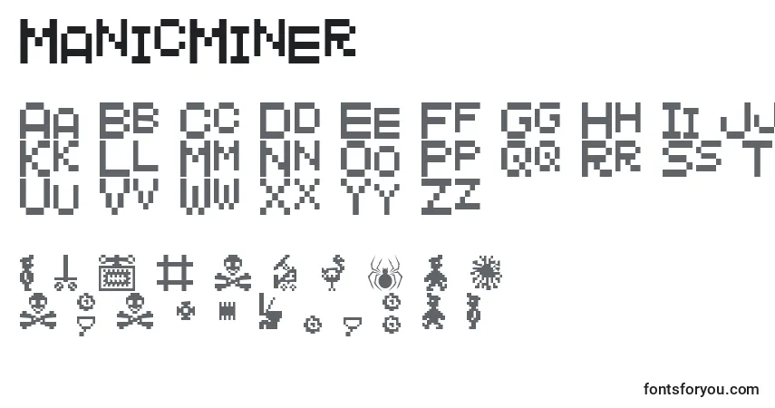 A fonte ManicMiner – alfabeto, números, caracteres especiais