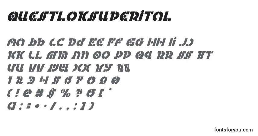 Czcionka Questloksuperital – alfabet, cyfry, specjalne znaki