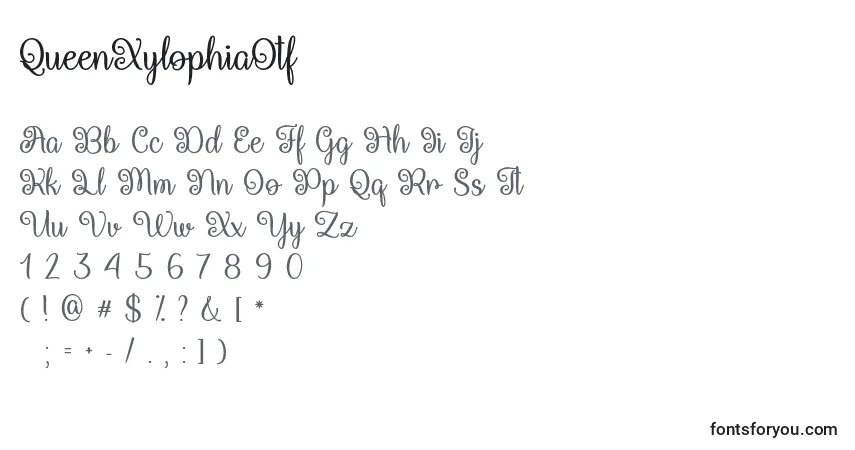 Czcionka QueenXylophiaOtf – alfabet, cyfry, specjalne znaki