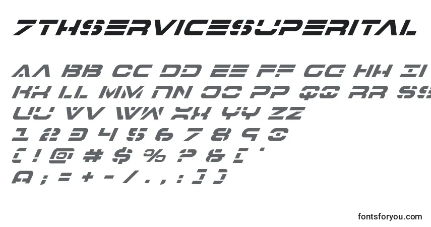 Schriftart 7thservicesuperital – Alphabet, Zahlen, spezielle Symbole