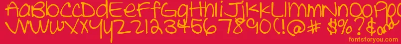 DjbTheCheerleader-fontti – oranssit fontit punaisella taustalla