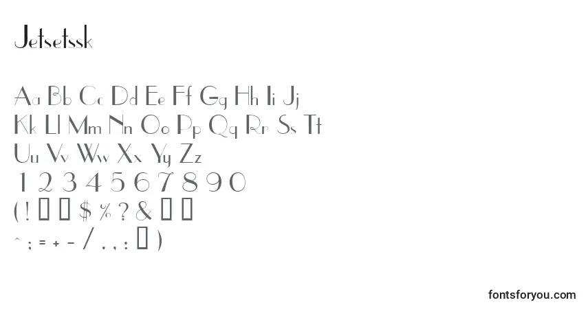 Schriftart Jetsetssk – Alphabet, Zahlen, spezielle Symbole