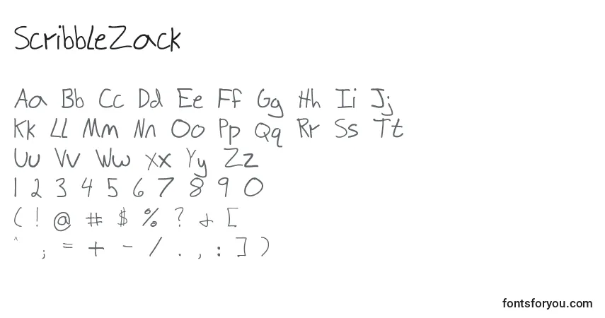 Schriftart ScribbleZack – Alphabet, Zahlen, spezielle Symbole