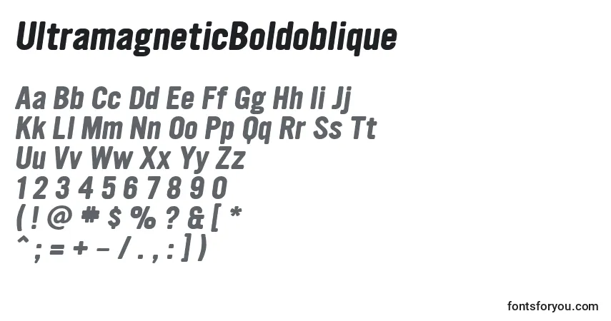 Czcionka UltramagneticBoldoblique – alfabet, cyfry, specjalne znaki