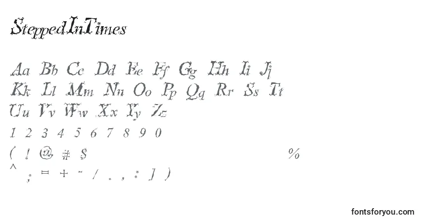 Czcionka SteppedInTimes – alfabet, cyfry, specjalne znaki