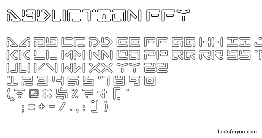 Czcionka Abduction ffy – alfabet, cyfry, specjalne znaki
