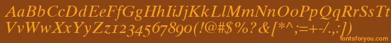Times10ItalicOldstyleFigures Font – Orange Fonts on Brown Background