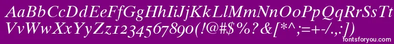 Times10ItalicOldstyleFigures Font – White Fonts on Purple Background