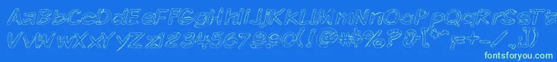 KomikaSketch-Schriftart – Grüne Schriften auf blauem Hintergrund