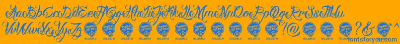 DhfMilestoneScriptDemo Font – Blue Fonts on Orange Background