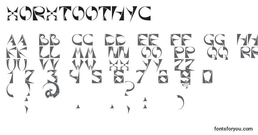 A fonte Xorxtoothyc – alfabeto, números, caracteres especiais