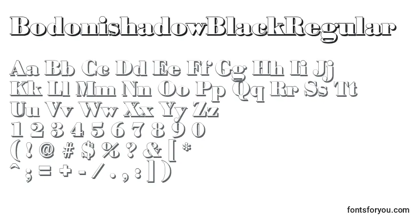 Czcionka BodonishadowBlackRegular – alfabet, cyfry, specjalne znaki