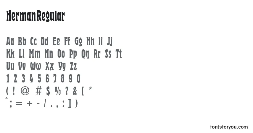 A fonte HermanRegular – alfabeto, números, caracteres especiais
