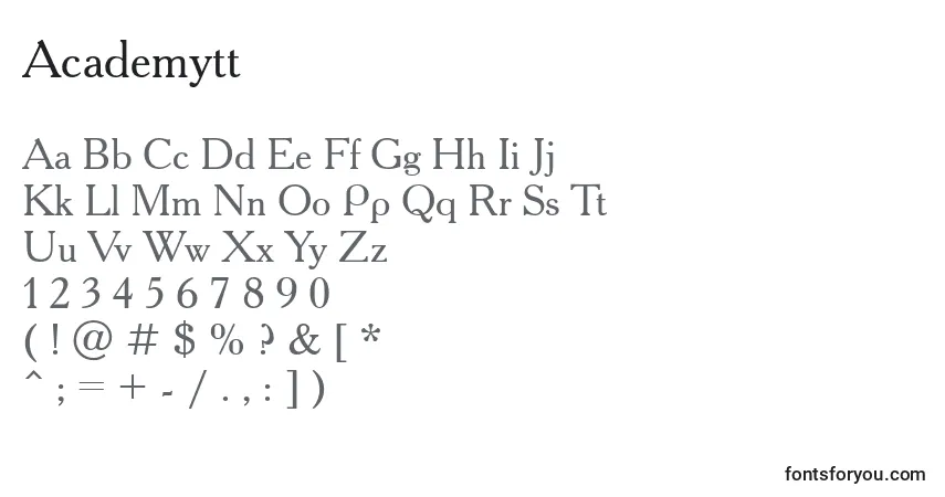 Czcionka Academytt – alfabet, cyfry, specjalne znaki