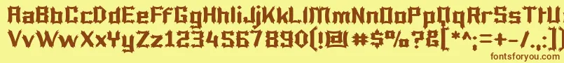 フォントLucifer – 茶色の文字が黄色の背景にあります。