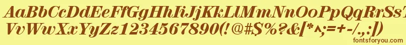 フォントRubyscriptextraboldRegular – 茶色の文字が黄色の背景にあります。