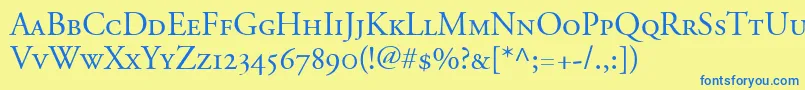 AdobeGaramondSmallCapsOldstyleFigures-Schriftart – Blaue Schriften auf gelbem Hintergrund