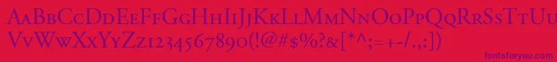 フォントAdobeGaramondSmallCapsOldstyleFigures – 赤い背景に紫のフォント