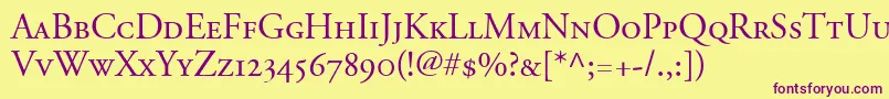 Czcionka AdobeGaramondSmallCapsOldstyleFigures – fioletowe czcionki na żółtym tle