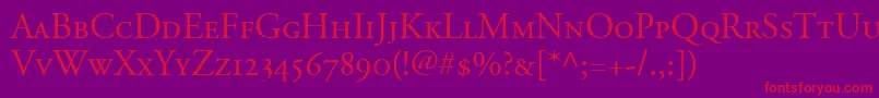 AdobeGaramondSmallCapsOldstyleFigures-Schriftart – Rote Schriften auf violettem Hintergrund