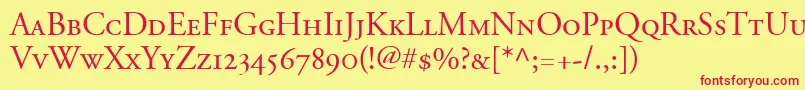 フォントAdobeGaramondSmallCapsOldstyleFigures – 赤い文字の黄色い背景