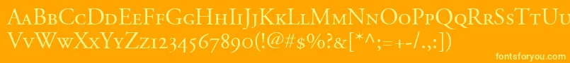 AdobeGaramondSmallCapsOldstyleFigures-Schriftart – Gelbe Schriften auf orangefarbenem Hintergrund