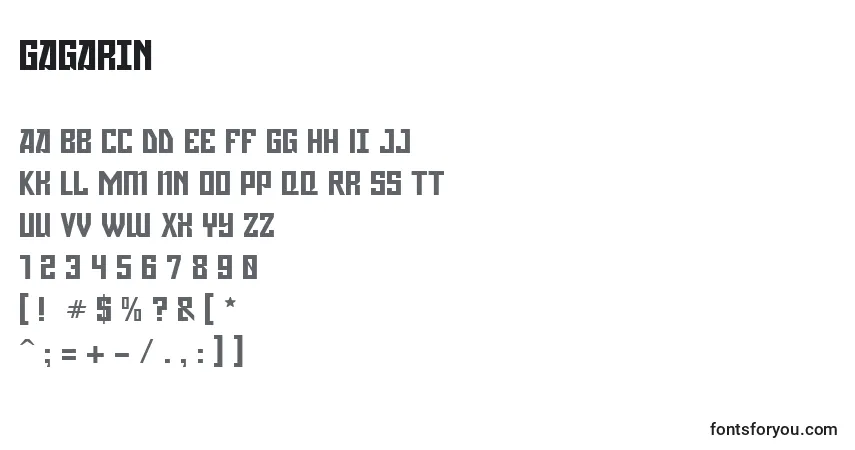 Шрифт Gagarin – алфавит, цифры, специальные символы