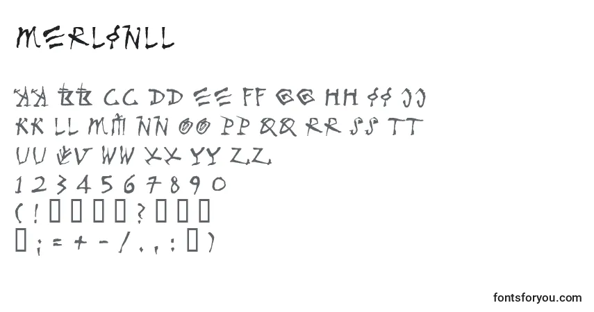 A fonte Merlinll – alfabeto, números, caracteres especiais