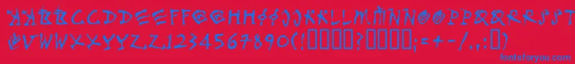 フォントMerlinll – 赤い背景に青い文字