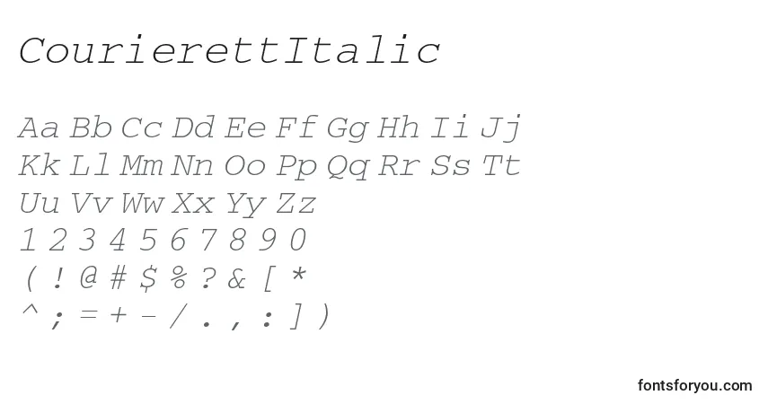 CourierettItalicフォント–アルファベット、数字、特殊文字