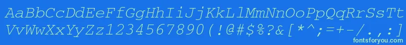CourierettItalic-fontti – vihreät fontit sinisellä taustalla