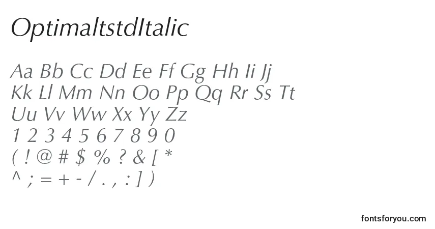 A fonte OptimaltstdItalic – alfabeto, números, caracteres especiais