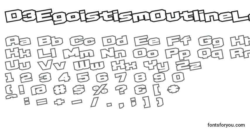 Czcionka D3EgoistismOutlineLeaning – alfabet, cyfry, specjalne znaki