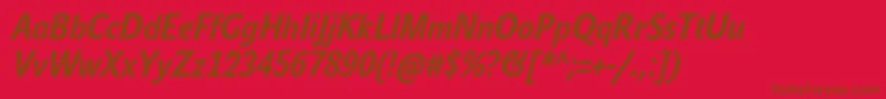 JohnsanscondTextProBoldItalic-Schriftart – Braune Schriften auf rotem Hintergrund