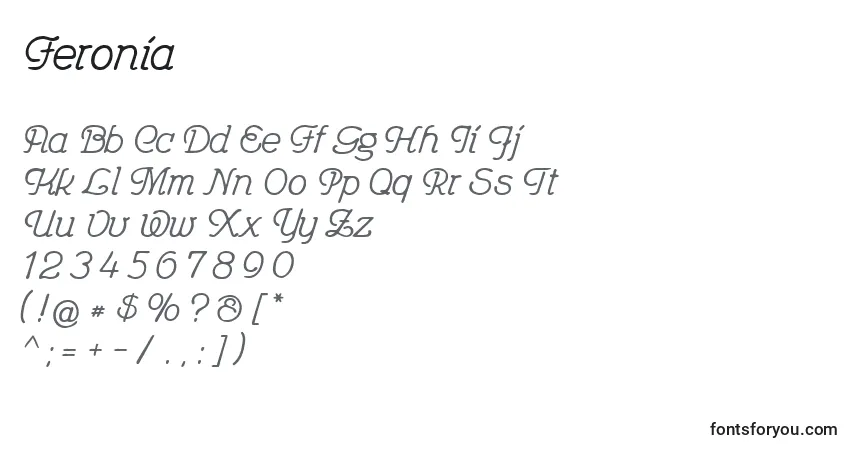 A fonte Feronia – alfabeto, números, caracteres especiais