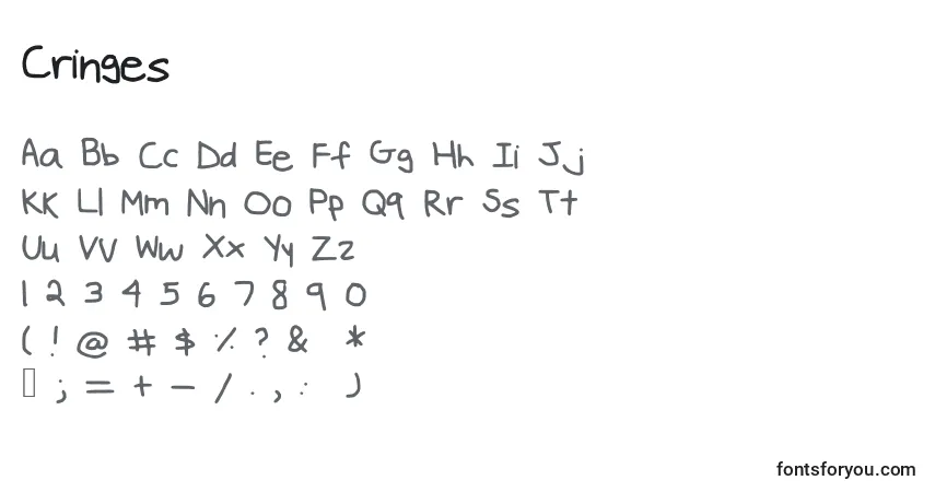 Czcionka Cringes – alfabet, cyfry, specjalne znaki
