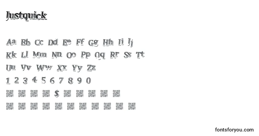 Schriftart Justquick – Alphabet, Zahlen, spezielle Symbole