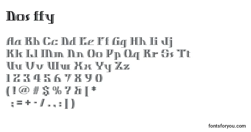 A fonte Dos ffy – alfabeto, números, caracteres especiais